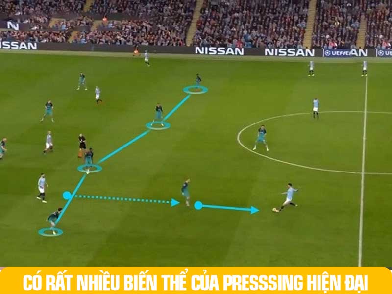 Pressing có rất nhiều biến thể một trong số đó là việc dâng cao 2 hậu vệ biên để tổ chức "Bắt Người" từ xa.